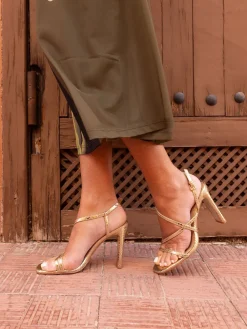 Novo Wide Fit MONDRIAN Strappy Heeled Sandals Gold Online