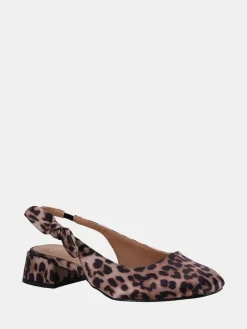 Novo Claudia Wide Fit Fit Bow Low Block Slingbacks Leopard Animal Print Sale