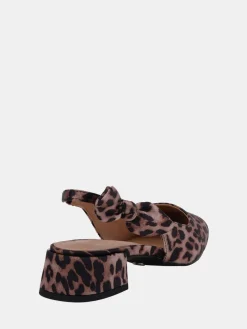 Novo Claudia Wide Fit Fit Bow Low Block Slingbacks Leopard Animal Print Sale