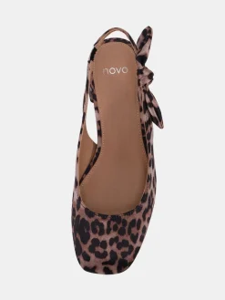 Novo Claudia Wide Fit Fit Bow Low Block Slingbacks Leopard Animal Print Sale