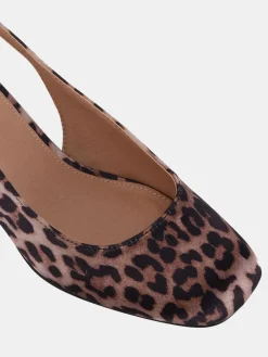 Novo Claudia Wide Fit Fit Bow Low Block Slingbacks Leopard Animal Print Sale