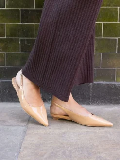 Novo Clover Point Toe Low Heel Slingback Shoes Natural New