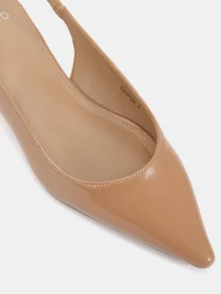 Novo Clover Point Toe Low Heel Slingback Shoes Natural New