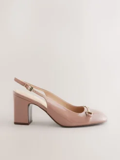 Next Extra Wide Fit Hardware Slingback Block Heels Nude Pink Outlet