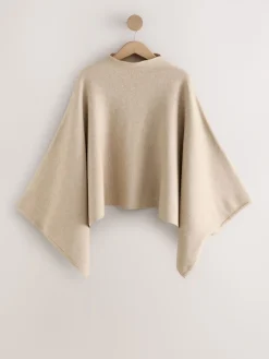 Next Fine Knit Cape Poncho Oatmeal New