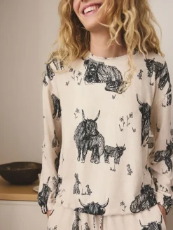 Next Oatmeal Hamish The Highland Cow Cosy Long Sleeve Pyjamas Hot