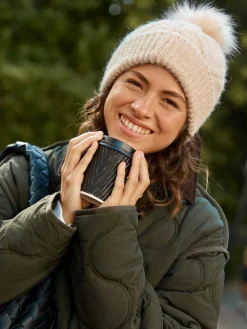 Next Oatmeal Pointelle Knit Pom Hat Clearance