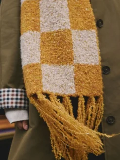 Next Ochre Yellow Checkerboard Boucle Knitted Heavweight Scarf Online