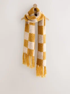 Next Ochre Yellow Checkerboard Boucle Knitted Heavweight Scarf Online