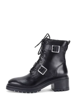 Off The Hook Parkside Block Heel Leather Combat Boots Black Outlet