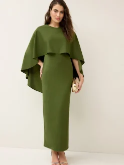 Next Olive Green Cape Maxi Dress Discount