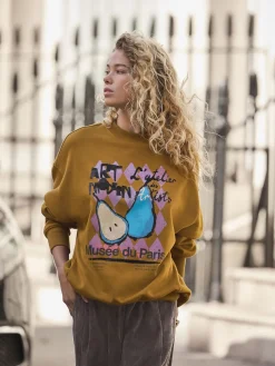 Next Cotton Rich Fruit Art Graphic Longsleeve Crewneck Sweatshirt Olive Green Online