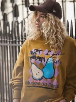 Next Cotton Rich Fruit Art Graphic Longsleeve Crewneck Sweatshirt Olive Green Online