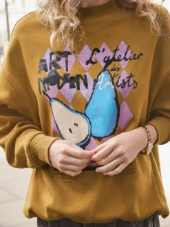 Next Cotton Rich Fruit Art Graphic Longsleeve Crewneck Sweatshirt Olive Green Online