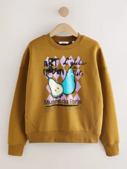 Next Cotton Rich Fruit Art Graphic Longsleeve Crewneck Sweatshirt Olive Green Online