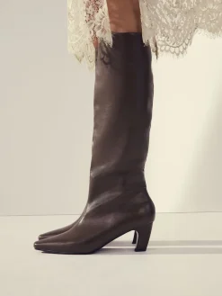 Next Forever Comfort® Curved Heel Knee High Boots Olive Green Discount