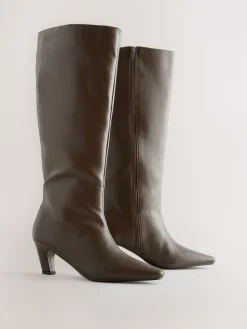 Next Forever Comfort® Curved Heel Knee High Boots Olive Green Discount