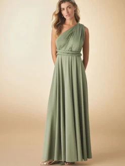 Next Jersey Multiway Wedding Guest Bridesmaid Maxi Dress Olive Green Clearance