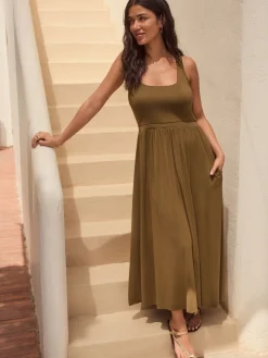 Next Jersey Waisted Summer Dress Olive Green Best