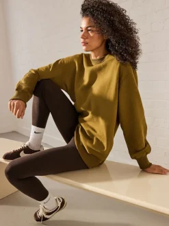 Next Olive Green Relaxed Fit Essentials Longline Sweatshirt with Pockets Best