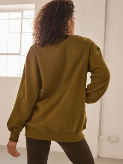 Next Olive Green Relaxed Fit Essentials Longline Sweatshirt with Pockets Best
