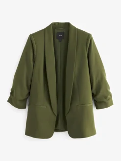 Next Olive Green Relaxed Ruched Sleeve Blazer New