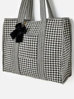 Oliver Bonas Black Gingham FabricnTote Bag Hot