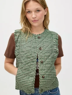 Oliver Bonas Green Checked Heart Quilted Gilet Clearance