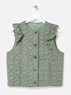 Oliver Bonas Green Checked Heart Quilted Gilet Clearance