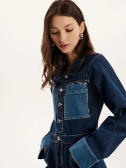 Omnes Blue Diya Contrast Denim 100% Cotton Jumpsuit Clearance