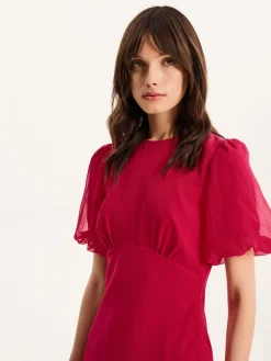 Omnes Nola Chiffon Puff Sleeve Side Slit Maxi Dress Pink Best