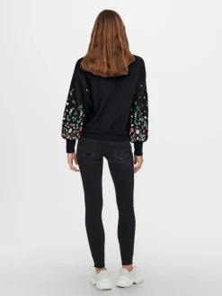ONLY Black Long Sleeve Flower Detail Jumper Hot