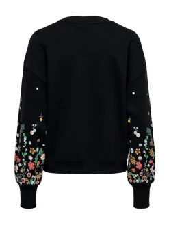 ONLY Black Long Sleeve Flower Detail Jumper Hot