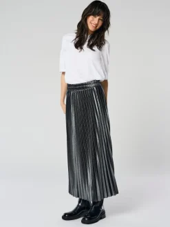 ONLY Black Metallic Pleated Midi Skirt Sale