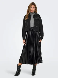ONLY Black Metallic Pleated Midi Skirt Sale