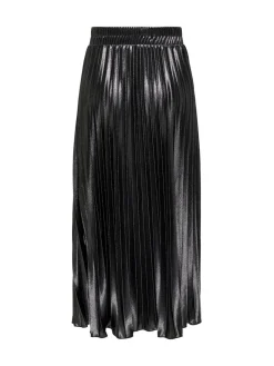 ONLY Black Metallic Pleated Midi Skirt Sale