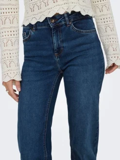 ONLY Blush Mid Rise Straight Leg Jeans With Super Stretch Dark Blue Discount