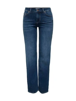 ONLY Blush Mid Rise Straight Leg Jeans With Super Stretch Dark Blue Discount