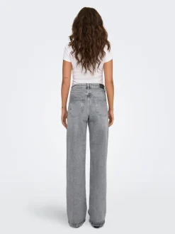 ONLY High Waisted Wide Leg 100% Cotton Jeans Grey New
