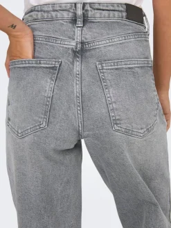 ONLY High Waisted Wide Leg 100% Cotton Jeans Grey New