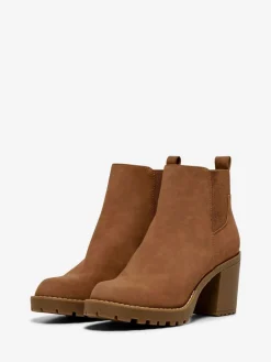 ONLY Block Heel Chelsea Boots Tan Clearance