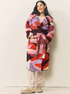 Next Orange Abstract Scene Print Teddy Borg Dressing Gown