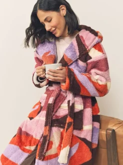 Next Orange Abstract Scene Print Teddy Borg Dressing Gown