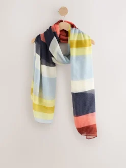 Next Orange Bright Stripe Plisse Lightweight Scarf Outlet