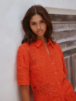 Next Crochet Short Sleeve Shirt Orange Online