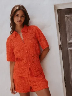 Next Crochet Short Sleeve Shirt Orange Online