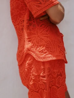 Next Crochet Short Sleeve Shirt Orange Online
