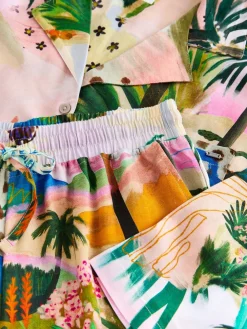 Next Orange Palms Viscose/Linen Blend Button Through Pyjamas