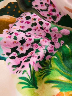 Next Orange Palms Viscose/Linen Blend Button Through Pyjamas