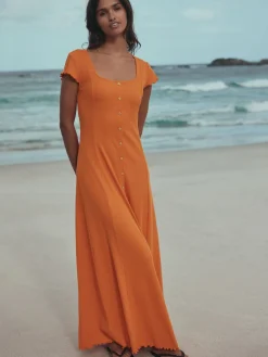 Next Short Sleeve Jersey Button Through Maxi Dress Orange Best